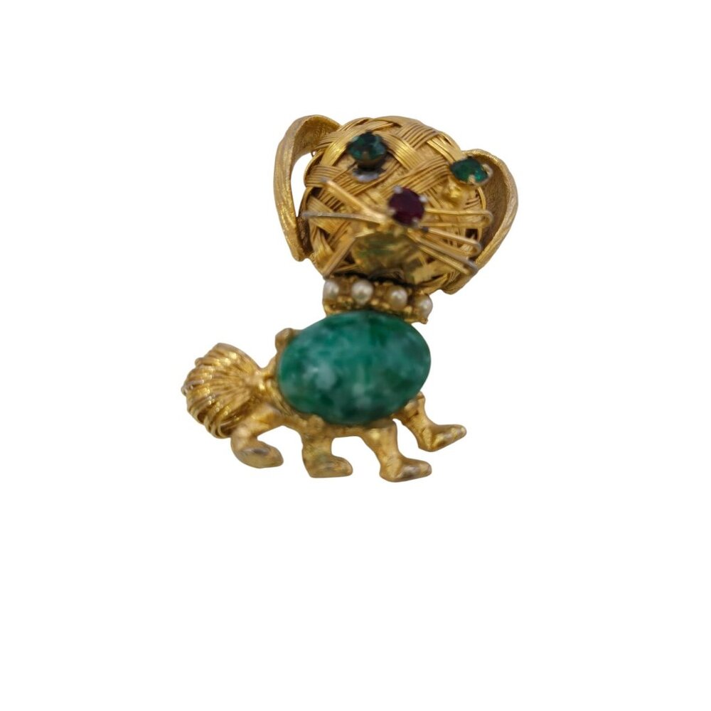 Pretty Wired Face And Stone Animal Brooch (A5771)